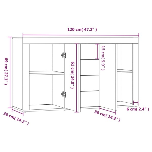 Aparador madera contrachapada color roble ahumado 120x36x69 cm Aparador madera contrachapada color roble ahumado 120x36x69 cm