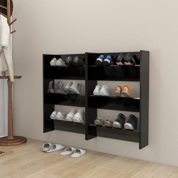 Zapateros de pared 2 uds madera contrachapada negro 60x18x90 cm Zapateros de pared 2 uds madera contrachapada negro 60x18x90 cm
