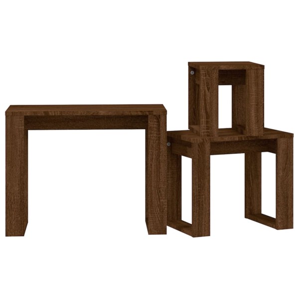 Mesas apilables 3 pzas madera contrachapada color roble marrón Mesas apilables 3 pzas madera contrachapada color roble marrón