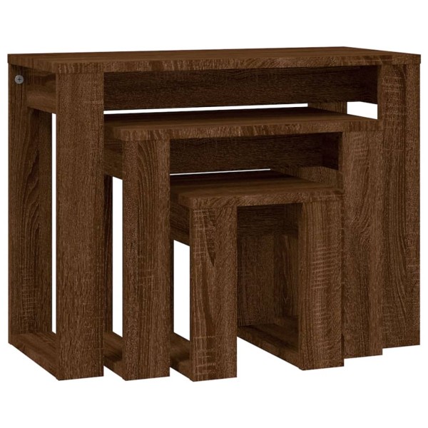 Mesas apilables 3 pzas madera contrachapada color roble marrón Mesas apilables 3 pzas madera contrachapada color roble marrón