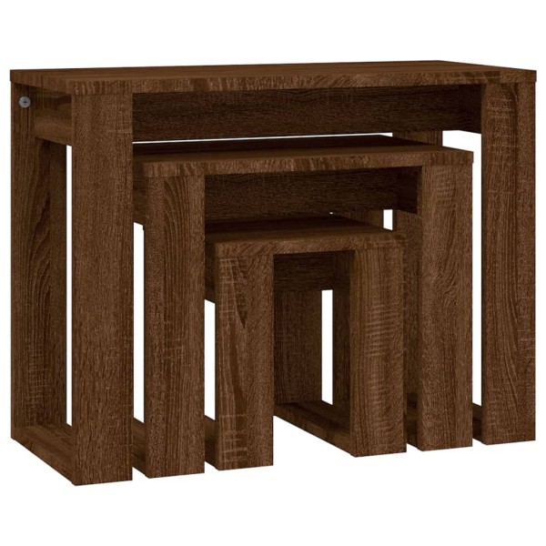 Mesas apilables 3 pzas madera contrachapada color roble marrón Mesas apilables 3 pzas madera contrachapada color roble marrón