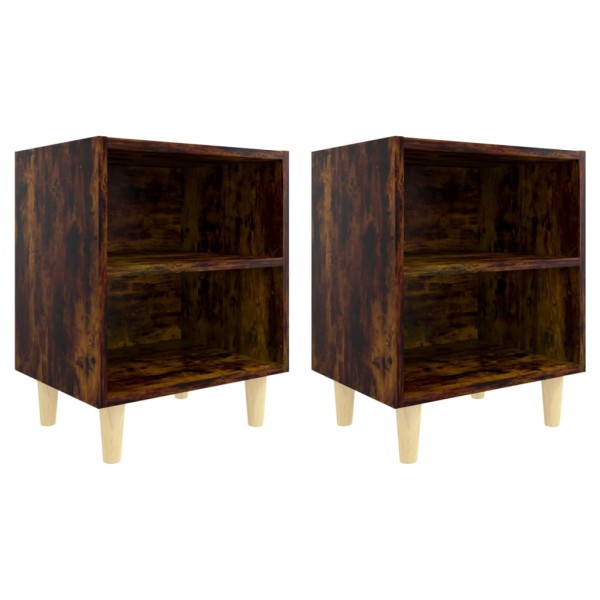 Mesitas de noche 2 uds patas de madera roble ahumado 40x30x50cm Mesitas de noche 2 uds patas de madera roble ahumado 40x30x50cm