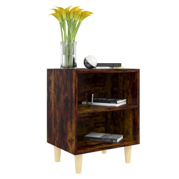 Mesitas de noche 2 uds patas de madera roble ahumado 40x30x50cm Mesitas de noche 2 uds patas de madera roble ahumado 40x30x50cm