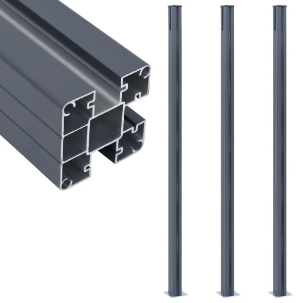Postes de valla 3 unidades aluminio gris oscuro 185 cm Postes de valla 3 unidades aluminio gris oscuro 185 cm