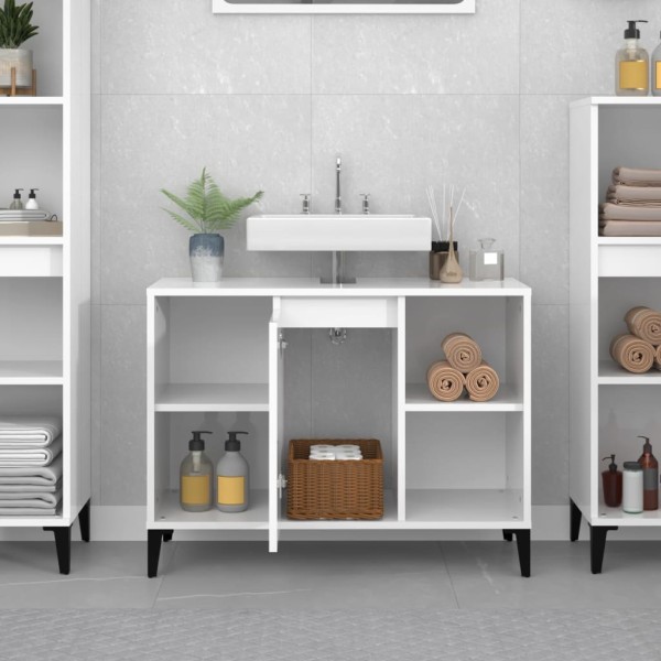 Armario de lavabo madera contrachapada blanco brillo 80x33x60cm Armario de lavabo madera contrachapada blanco brillo 80x33x60cm