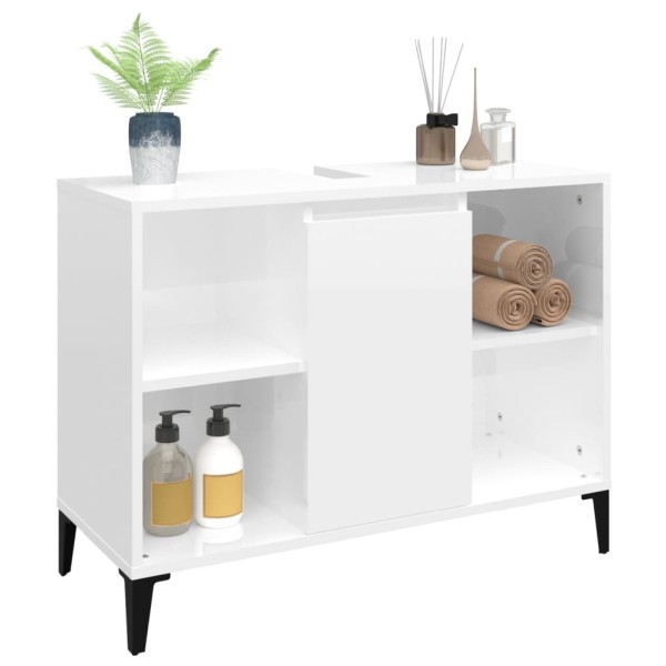 Armario de lavabo madera contrachapada blanco brillo 80x33x60cm Armario de lavabo madera contrachapada blanco brillo 80x33x60cm