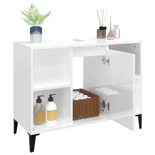 Armario de lavabo madera contrachapada blanco brillo 80x33x60cm Armario de lavabo madera contrachapada blanco brillo 80x33x60cm