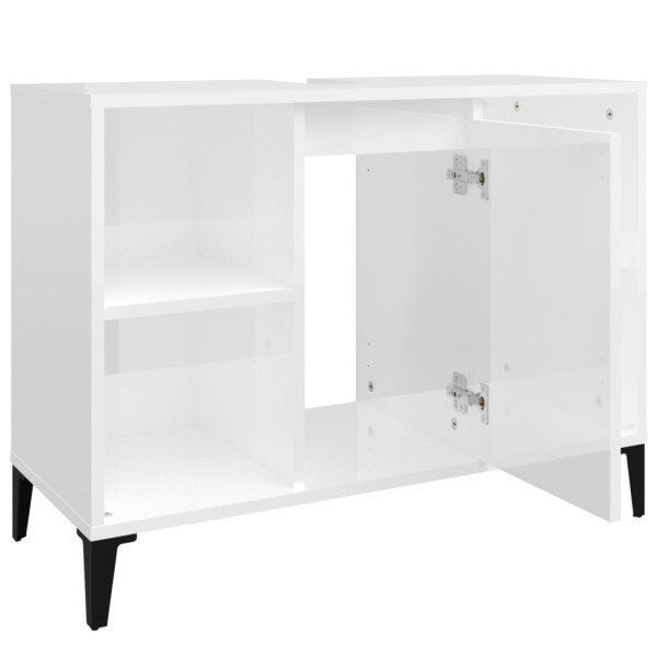 Armario de lavabo madera contrachapada blanco brillo 80x33x60cm Armario de lavabo madera contrachapada blanco brillo 80x33x60cm