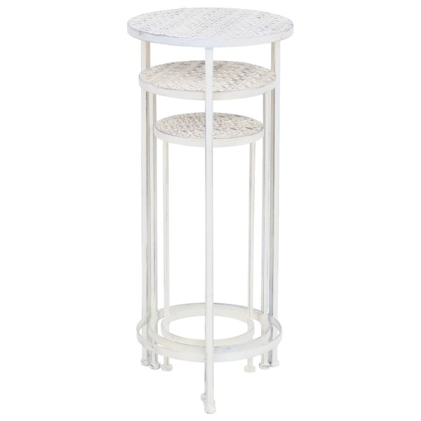 Juego de soportes de planta 3 pzas estilo vintage metal blanco Juego de soportes de planta 3 pzas estilo vintage metal blanco