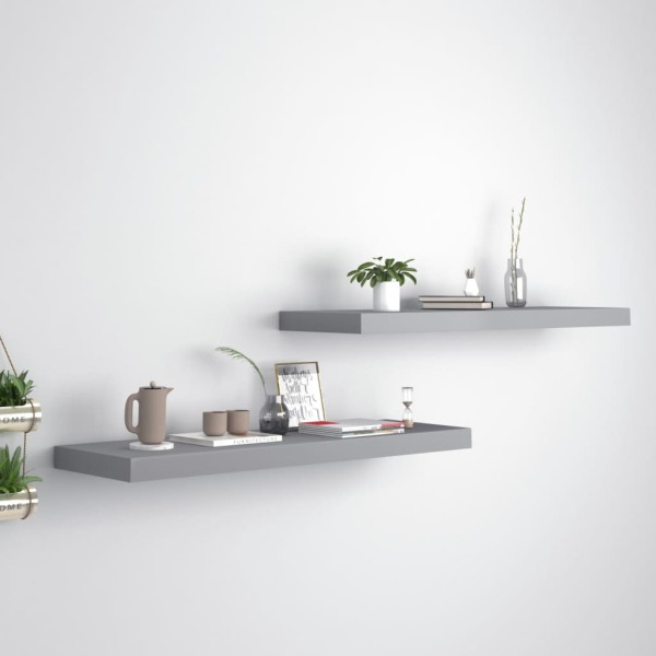 Estantes flotantes de pared 2 uds MDF gris 80x23,5x3,8 cm Estantes flotantes de pared 2 uds MDF gris 80x23,5x3,8 cm