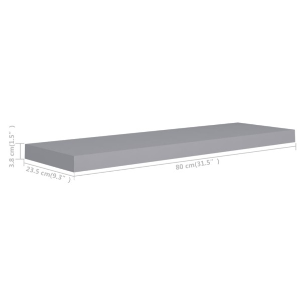Estantes flotantes de pared 2 uds MDF gris 80x23,5x3,8 cm Estantes flotantes de pared 2 uds MDF gris 80x23,5x3,8 cm