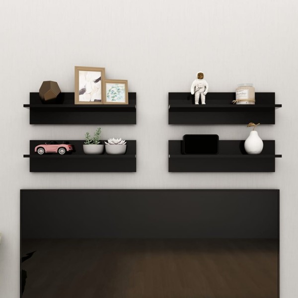 Estante de pared 4 uds contrachapado negro brillo 60x11,5x18 cm Estante de pared 4 uds contrachapado negro brillo 60x11,5x18 cm
