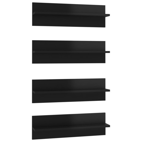 Estante de pared 4 uds contrachapado negro brillo 60x11,5x18 cm Estante de pared 4 uds contrachapado negro brillo 60x11,5x18 cm