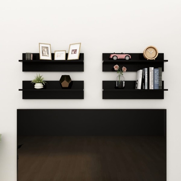 Estante de pared 4 uds contrachapado negro brillo 60x11,5x18 cm Estante de pared 4 uds contrachapado negro brillo 60x11,5x18 cm