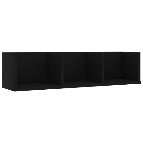 Estante de pared para CD madera contrachapada negro 75x18x18cm Estante de pared para CD madera contrachapada negro 75x18x18cm