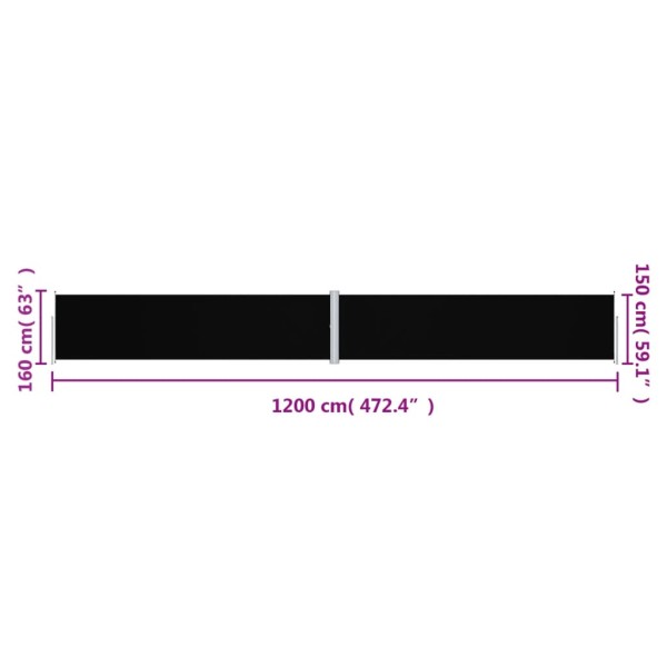 Toldo lateral retráctil negro 160x1200 cm Toldo lateral retráctil negro 160x1200 cm