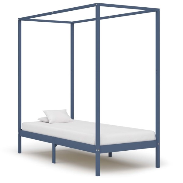 Cama con dosel de madera maciza de pino gris 100x200 cm Cama con dosel de madera maciza de pino gris 100x200 cm