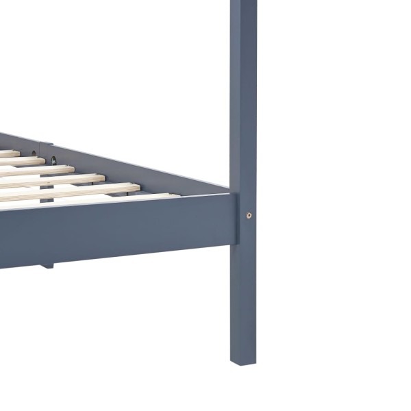 Cama con dosel de madera maciza de pino gris 100x200 cm Cama con dosel de madera maciza de pino gris 100x200 cm