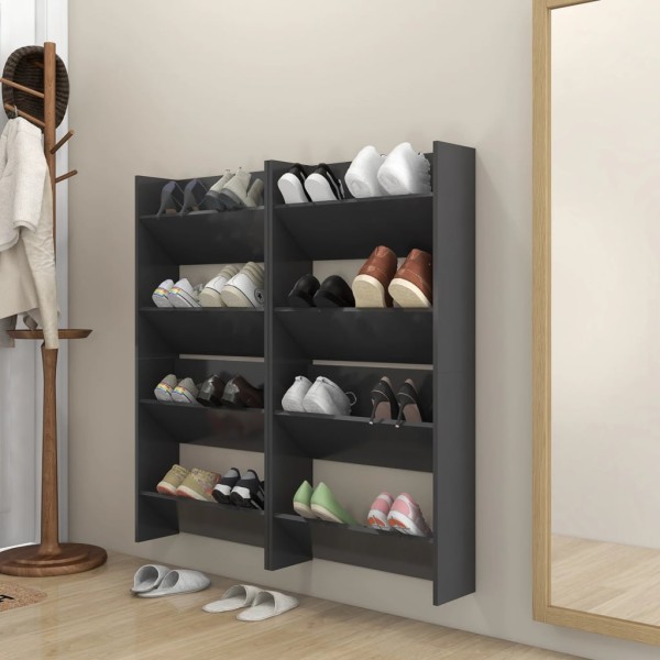 Zapateros de pared 4 uds madera contrachapada gris 60x18x60 cm Zapateros de pared 4 uds madera contrachapada gris 60x18x60 cm