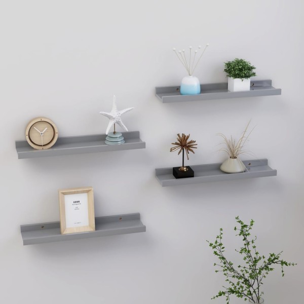 Estantes de pared 4 unidades gris 40x9x3 cm Estantes de pared 4 unidades gris 40x9x3 cm