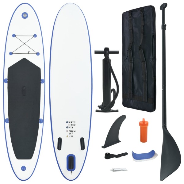 Set de tabla inflable de paddle surf SUP azul y blanco Set de tabla inflable de paddle surf SUP azul y blanco