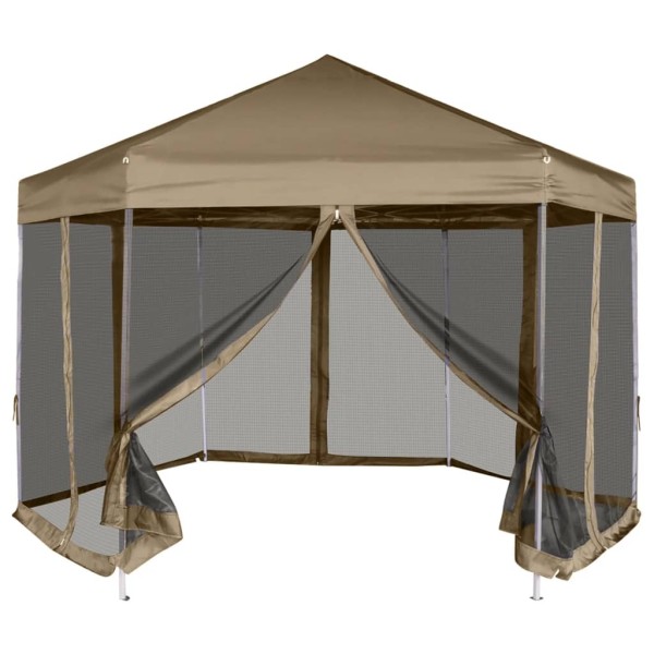 Carpa desmontable hexagonal paredes gris taupe 3,6x3,1m 220g/m² Carpa desmontable hexagonal paredes gris taupe 3,6x3,1m 220g/m²