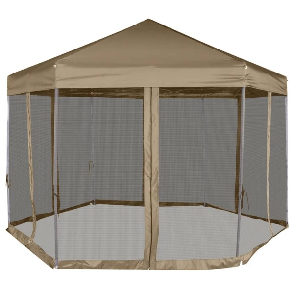 Carpa desmontable hexagonal paredes gris taupe 3,6x3,1m 220g/m² Carpa desmontable hexagonal paredes gris taupe 3,6x3,1m 220g/m²