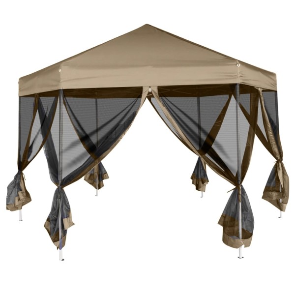 Carpa desmontable hexagonal paredes gris taupe 3,6x3,1m 220g/m² Carpa desmontable hexagonal paredes gris taupe 3,6x3,1m 220g/m²