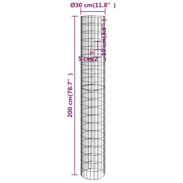 Poste circular de gaviones acero galvanizado Ø30x200 cm Poste circular de gaviones acero galvanizado Ø30x200 cm