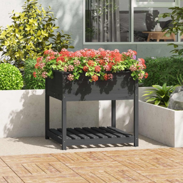 Jardinera con estante madera maciza pino gris 82,5x82,5x81 cm Jardinera con estante madera maciza pino gris 82,5x82,5x81 cm
