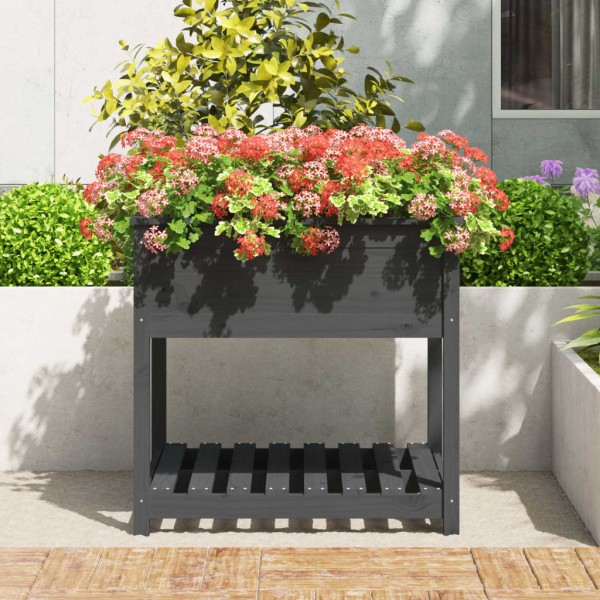 Jardinera con estante madera maciza pino gris 82,5x82,5x81 cm Jardinera con estante madera maciza pino gris 82,5x82,5x81 cm