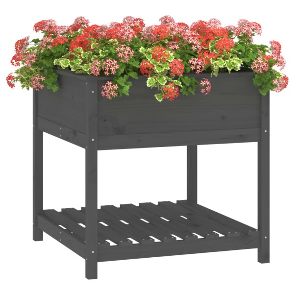 Jardinera con estante madera maciza pino gris 82,5x82,5x81 cm Jardinera con estante madera maciza pino gris 82,5x82,5x81 cm