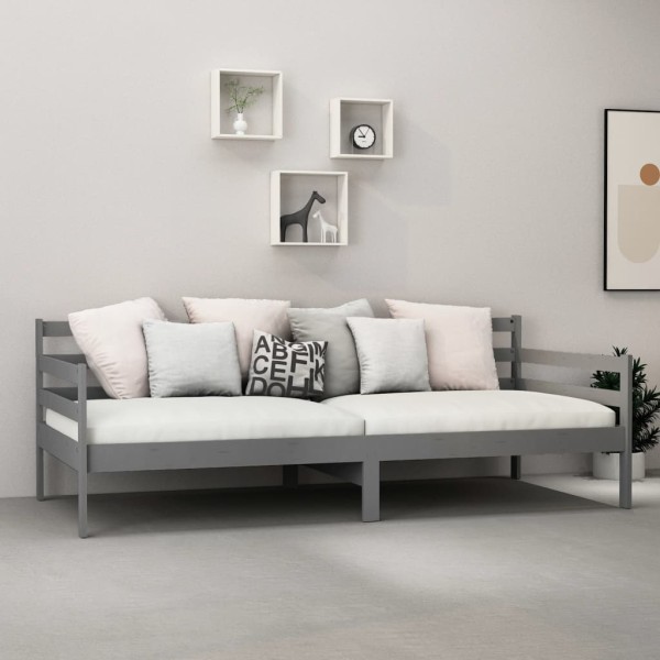 Sofá cama de madera maciza de pino gris 90x200 cm Sofá cama de madera maciza de pino gris 90x200 cm