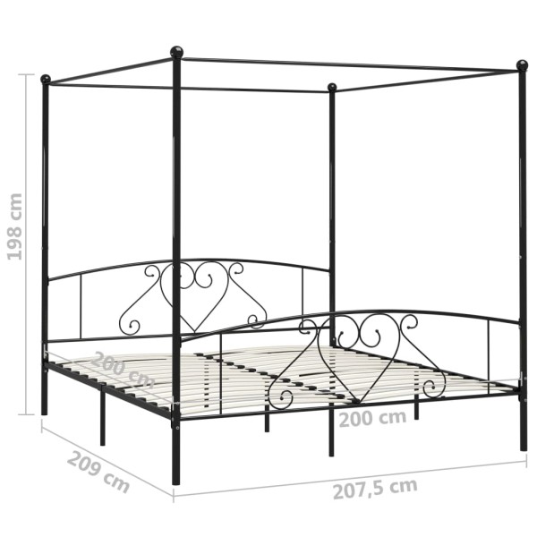 Estructura de cama con dosel metal negro 200x200 cm Estructura de cama con dosel metal negro 200x200 cm
