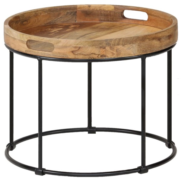 Mesa de centro de madera maciza de mango y acero 50x40 cm Mesa de centro de madera maciza de mango y acero 50x40 cm
