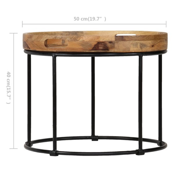 Mesa de centro de madera maciza de mango y acero 50x40 cm Mesa de centro de madera maciza de mango y acero 50x40 cm