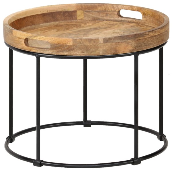 Mesa de centro de madera maciza de mango y acero 50x40 cm Mesa de centro de madera maciza de mango y acero 50x40 cm