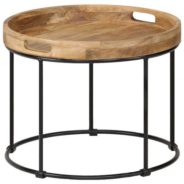 Mesa de centro de madera maciza de mango y acero 50x40 cm Mesa de centro de madera maciza de mango y acero 50x40 cm