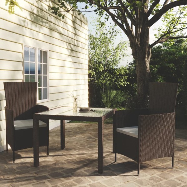 Juego de comedor de jardín 3 piezas ratán sintético marrón Juego de comedor de jardín 3 piezas ratán sintético marrón