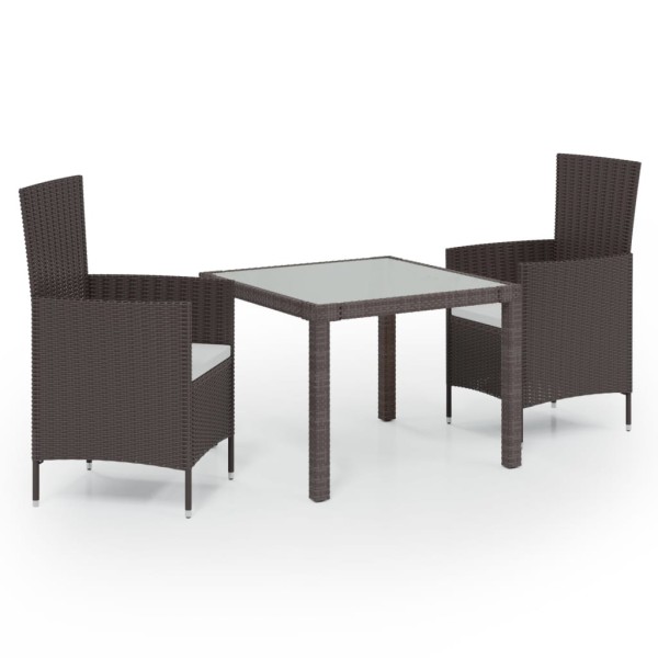 Juego de comedor de jardín 3 piezas ratán sintético marrón Juego de comedor de jardín 3 piezas ratán sintético marrón