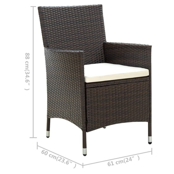 Juego de comedor de jardín 3 piezas ratán sintético marrón Juego de comedor de jardín 3 piezas ratán sintético marrón