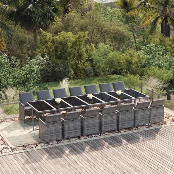 Set comedor jardín 15 pzas y cojines ratán sintético gris Set comedor jardín 15 pzas y cojines ratán sintético gris