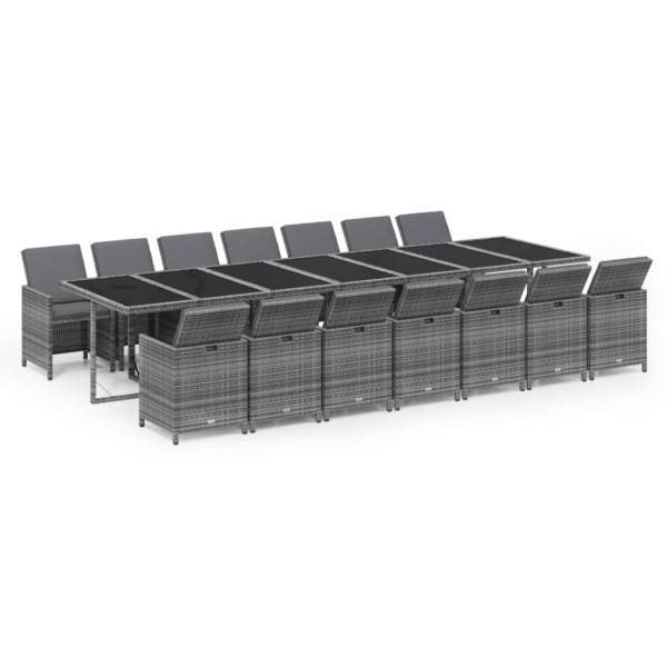 Set comedor jardín 15 pzas y cojines ratán sintético gris Set comedor jardín 15 pzas y cojines ratán sintético gris