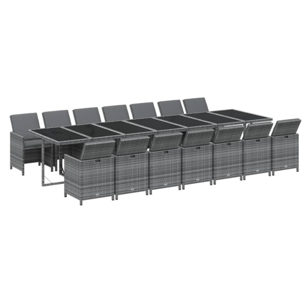 Set comedor jardín 15 pzas y cojines ratán sintético gris Set comedor jardín 15 pzas y cojines ratán sintético gris