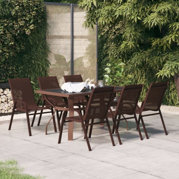 Juego de comedor de jardín 7 piezas marrón y negro Juego de comedor de jardín 7 piezas marrón y negro