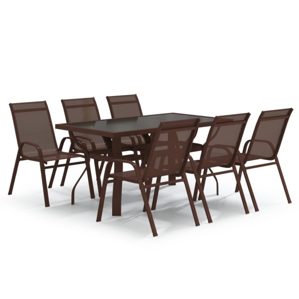 Juego de comedor de jardín 7 piezas marrón y negro Juego de comedor de jardín 7 piezas marrón y negro