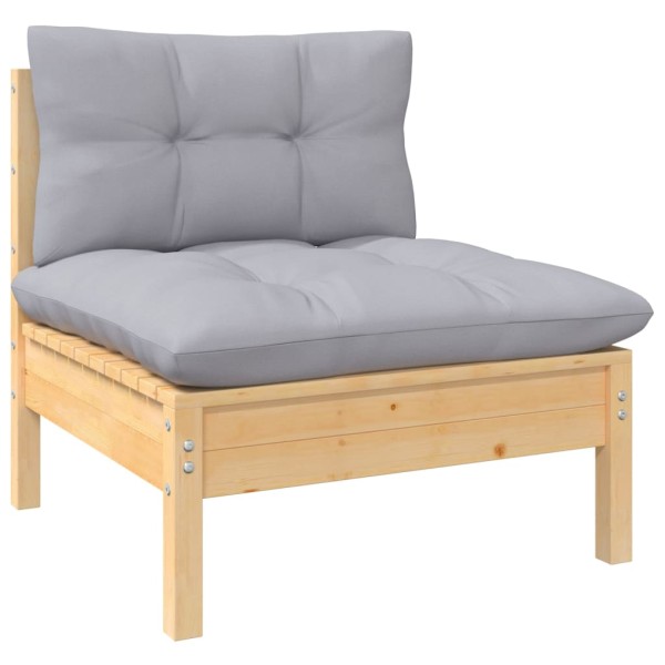 Juego de muebles de jardín 7 pzas y cojines madera de pino gris Juego de muebles de jardín 7 pzas y cojines madera de pino gris