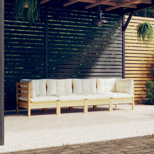 Muebles de jardín 4 pzas y cojines madera maciza de pino crema Muebles de jardín 4 pzas y cojines madera maciza de pino crema