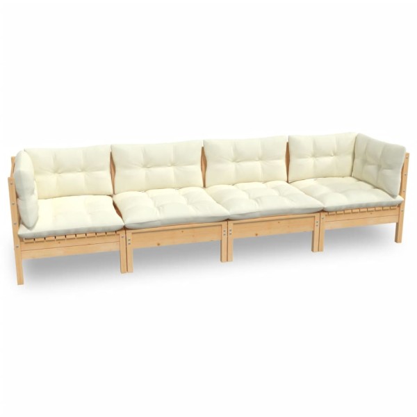 Muebles de jardín 4 pzas y cojines madera maciza de pino crema Muebles de jardín 4 pzas y cojines madera maciza de pino crema