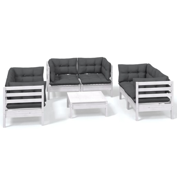 Muebles de jardín 7 pzas con cojines madera maciza de pino Muebles de jardín 7 pzas con cojines madera maciza de pino